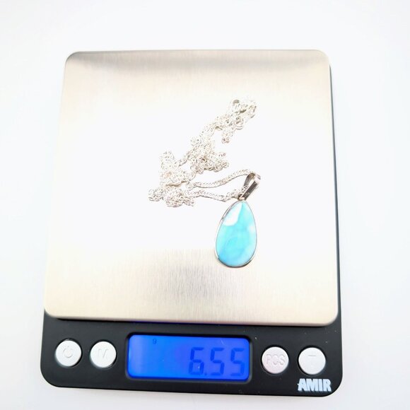 Sterling Silver Teardrop Larimar Pendant Necklace 18" Chain - Picture 4 of 7